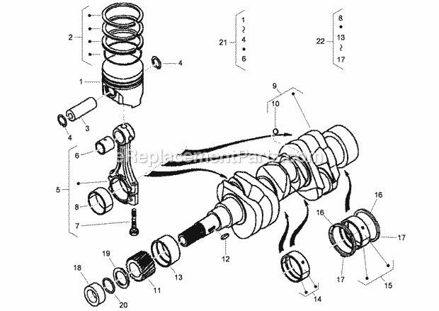 Toro 74267 (312000001-312999999) Z Master Professional 7000 Series Riding Mower, With 60in Turbo Force Side Discharge Mower, 201 Piston and Crankshaft Assembly Diagram
