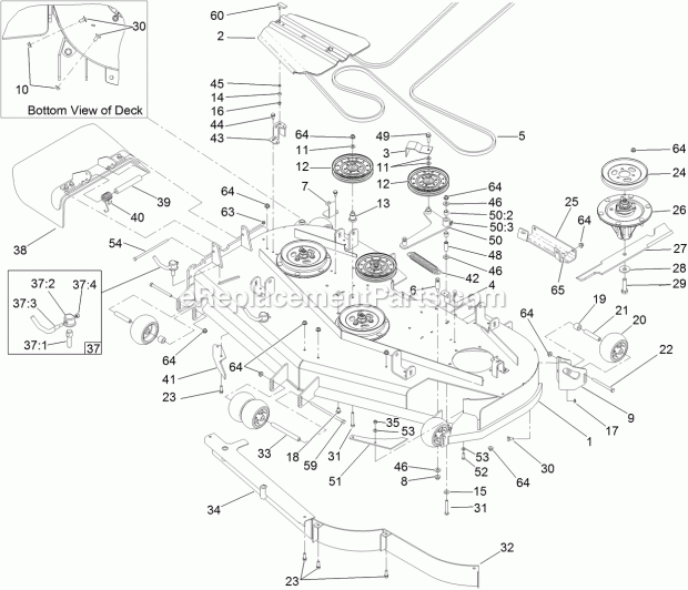 Toro 74267 (314000001-314999999) Z Master Professional 7000 Series Riding Mower, With 60in Turbo Force Side Discharge Mower, 201 Deck Assembly Diagram