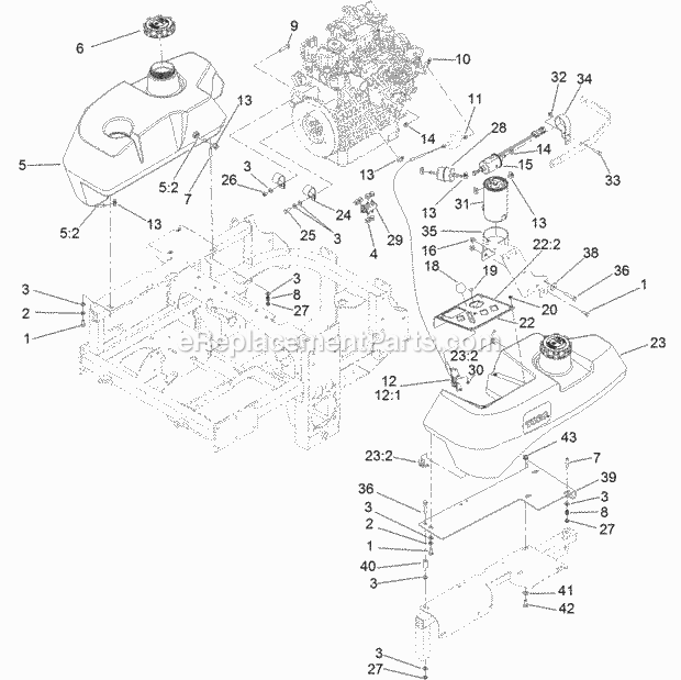 Toro 74267 (314000001-314999999) Z Master Professional 7000 Series Riding Mower, With 60in Turbo Force Side Discharge Mower, 201 Fuel System and Throttle Control Assembly Diagram
