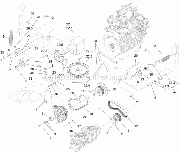Toro 74267 (314000001-314999999) Z Master Professional 7000 Series Riding Mower, With 60in Turbo Force Side Discharge Mower, 201 Hydro and Gearbox Assembly Diagram