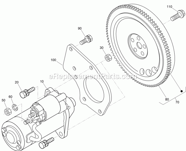Toro 74267 (315000001-315999999) Z Master Professional 7000 Series Riding Mower, With 60in Turbo Force Side Discharge Mower, 201 Starter and Flywheel Assembly Diagram