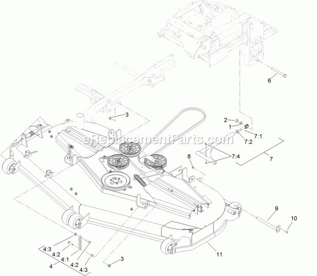 Toro 74267 (316000001-316999999) Z Master Professional 7000 Series Riding Mower, With 60in Turbo Force Side Discharge Mower, 201 Deck Connection Assembly Diagram