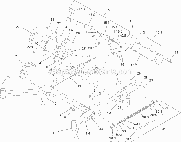 Toro 74267 (316000001-316999999) Z Master Professional 7000 Series Riding Mower, With 60in Turbo Force Side Discharge Mower, 201 Front Frame Assembly Diagram