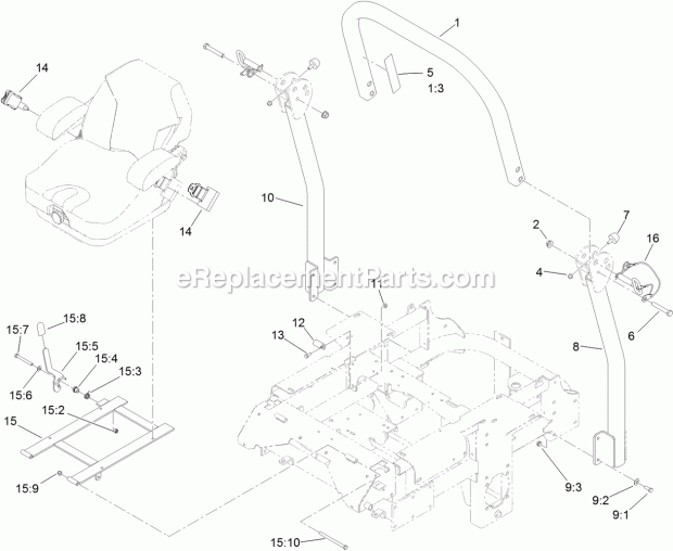 Toro 74267 (316000001-316999999) Z Master Professional 7000 Series Riding Mower, With 60in Turbo Force Side Discharge Mower, 201 Roll-Over Protection System Assembly No. 117-3866 Diagram