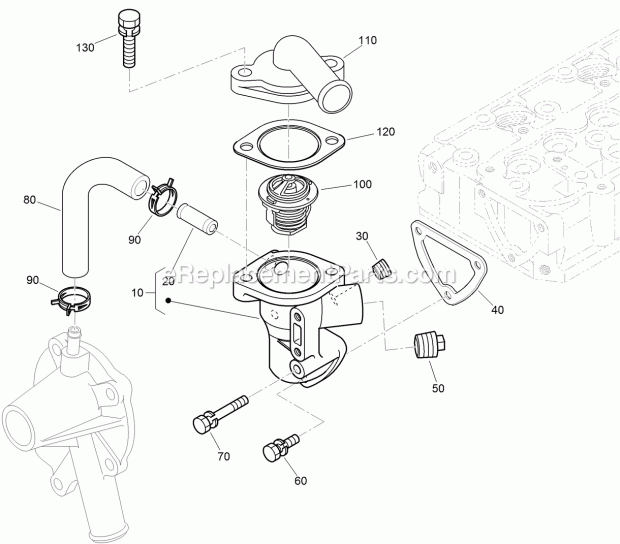 Toro 74267 (400000000-999999999) Z Master Professional 7000 Series Riding Mower, With 60in Turbo Force Side Discharge Mower, 201 Water Flange and Thermostat Assembly Diagram