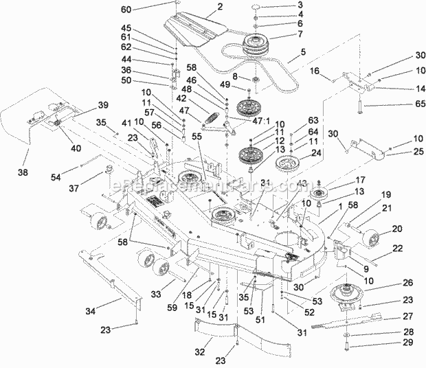 Toro 74268CP (280000001-280999999) Z590-d Z Master, With 60in Turbo Force Side Discharge Mower, 2008 Deck Assembly Diagram