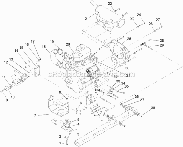 Toro 74268TE (250000001-250999999) Z597-d Z Master, With 152cm Turbo Force Side Discharge Mower, 2005 Engine Mount Assembly Diagram