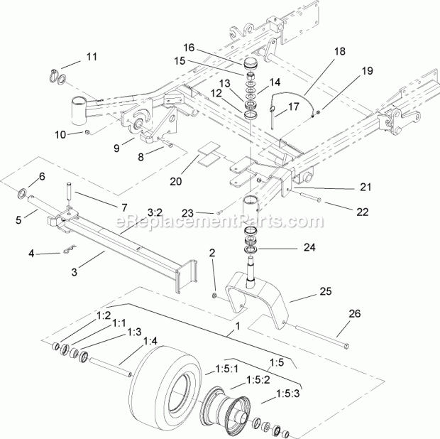 Toro 74268TE (250000001-250999999) Z597-d Z Master, With 152cm Turbo Force Side Discharge Mower, 2005 Caster and Z Stand Assembly Diagram