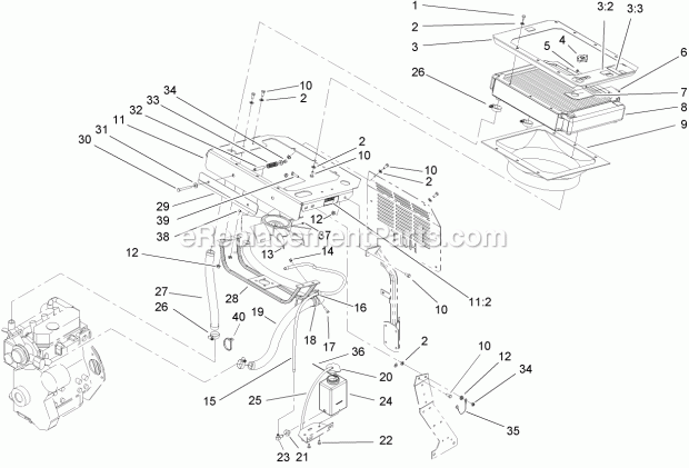 Toro 74268TE (250000001-250999999) Z597-d Z Master, With 152cm Turbo Force Side Discharge Mower, 2005 Cooling System Assembly Diagram