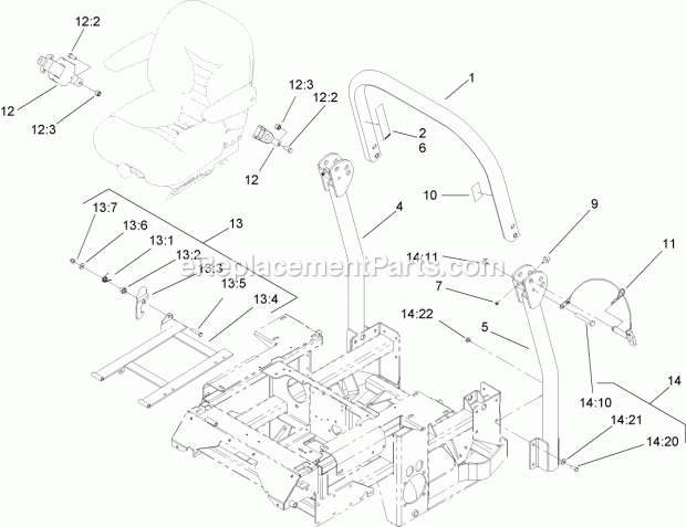 Toro 74268 (270000001-270000300) Z597-d Z Master, With 60in Turbo Force Side Discharge Mower, 2007 Roll-Over Protection System Assembly No. 106-7437 Diagram