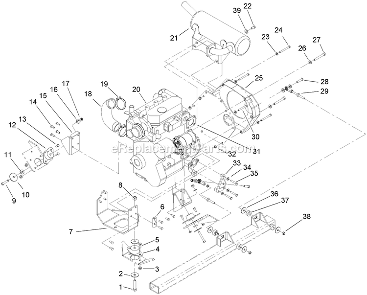 Toro 74268 (270000301-270999999)(2007) Z597-D Z Master, With 60in Turbo Force Side Discharge Mower Engine Mount Assembly Diagram