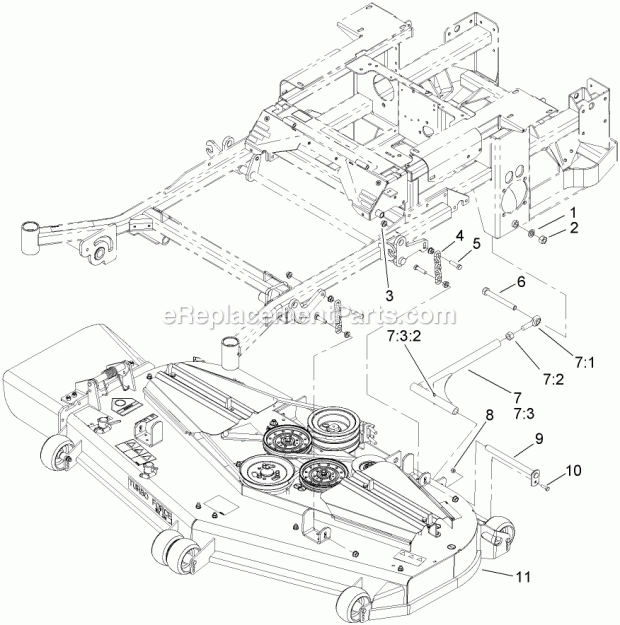Toro 74268 (270000301-270999999) Z597-d Z Master, With 60in Turbo Force Side Discharge Mower, 2007 Deck Connection Assembly Diagram