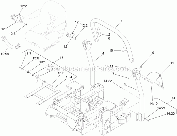 Toro 74268 (270000301-270999999) Z597-d Z Master, With 60in Turbo Force Side Discharge Mower, 2007 Roll-Over Protection Systhem Assembly No. 106-7437 Diagram