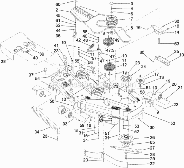 Toro 74268 (290000001-290999999) Z590-d Z Master, With 60in Turbo Force Side Discharge Mower, 2009 Deck Assembly Diagram