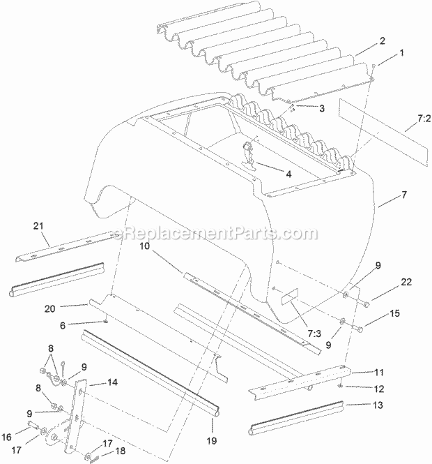 Toro 74268 (312000001-312999999) Z Master Professional 7000 Series Riding Mower, With 60in Turbo Force Side Discharge Mower, 201 Hood Assembly Diagram