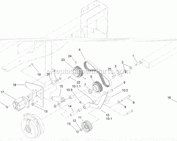 Toro 74268 (312000001-312999999) Z Master Professional 7000 Series Riding Mower, With 60in Turbo Force Side Discharge Mower, 201 Cooling Pump Drive Assembly Diagram