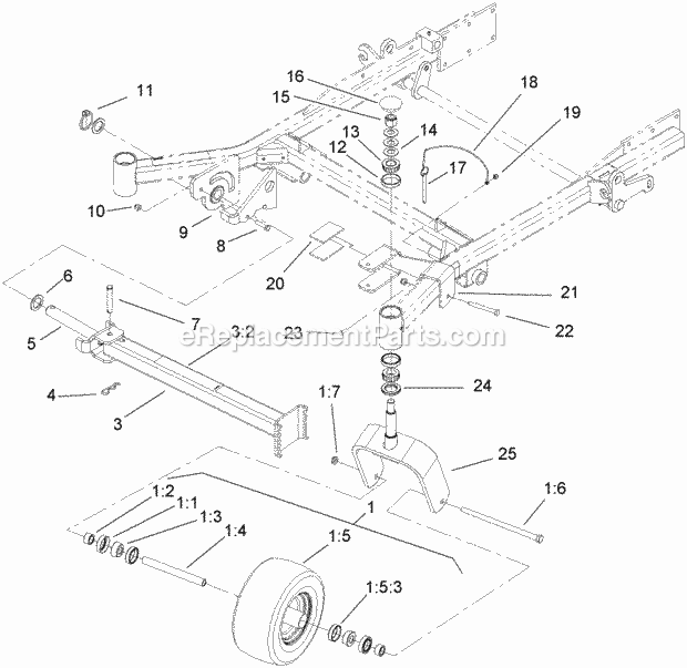 Toro 74269TE (270000001-270999999) Z597-d Z Master, With 182cm Turbo Force Side Discharge Mower, 2007 Caster and Z Stand Assembly Diagram