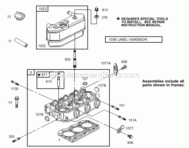 Toro 74269TE (270000001-270999999) Z597-d Z Master, With 182cm Turbo Force Side Discharge Mower, 2007 Cylinder Head Assembly Diagram