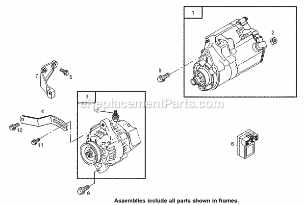 Toro 74269 (240000001-240999999) Z597-d Z Master, With 72in Turbo Force Side Discharge Mower, 2004 Starter Motor and Alternator Assembly Diagram