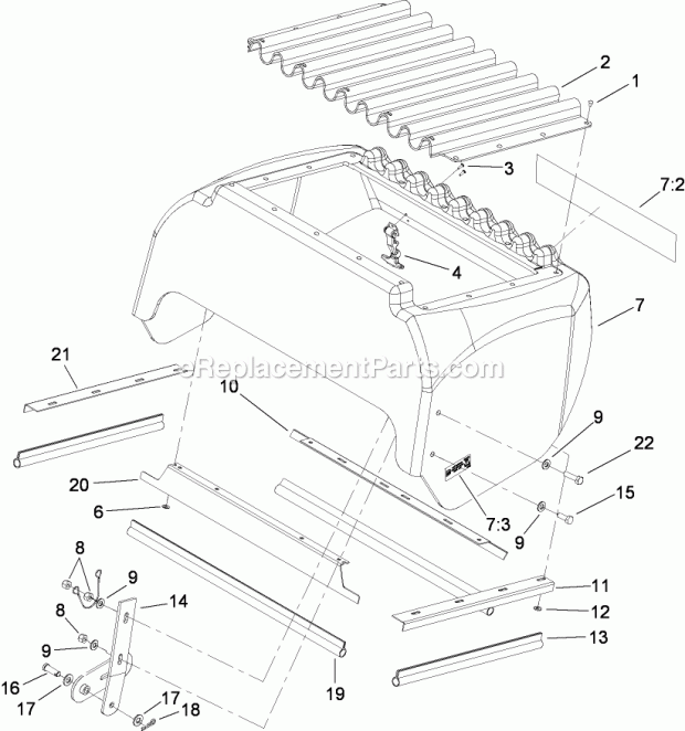 Toro 74269 (290000001-290999999) Z590-d Z Master, With 72in Turbo Force Side Discharge Mower, 2009 Hood Assembly Diagram