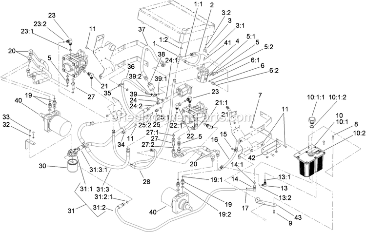 Toro 74269 (311000001-311999999)(2011) Z590-D Z Master, With 72in Turbo Force Side Discharge Mower Hydraulic System Assembly Diagram