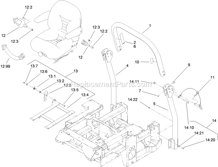 Toro 74269 (311000001-311999999)(2011) Z590-D Z Master, With 72in Turbo Force Side Discharge Mower Roll-Over Protection System Assembly Diagram