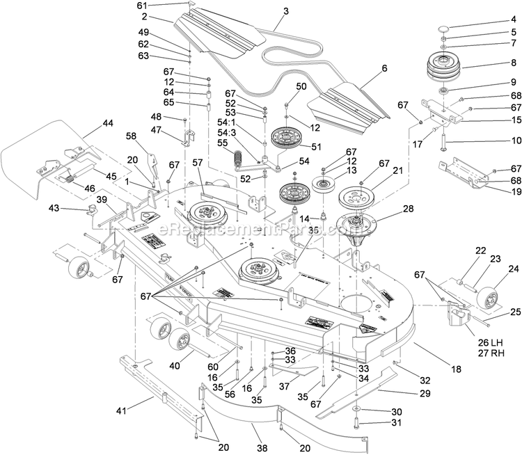 Toro 74269 (311000001-311999999)(2011) Z590-D Z Master, With 72in Turbo Force Side Discharge Mower Deck Assembly Diagram