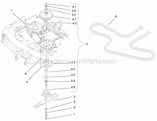 Toro 74270 (200000001-200999999) Z147 Z Master, With 44-in. Sfs Side Discharge Mower, 2000 44-in. Deck and Spindle Assembly Diagram