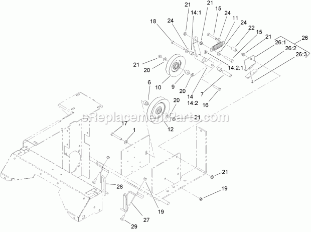 Toro 74271 (270002001-270999999) Z558 Z Master, With 52in Turbo Force Side Discharge Mower, 2007 Drive Idler Assembly Diagram