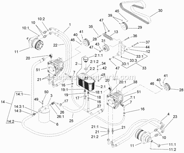 Toro 74271 (270002001-270999999) Z558 Z Master, With 52in Turbo Force Side Discharge Mower, 2007 Hydraulic System Assembly Diagram
