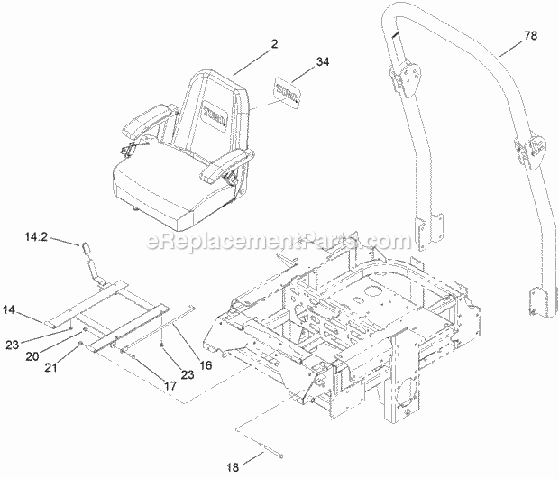 Toro 74271 (270002001-270999999) Z558 Z Master, With 52in Turbo Force Side Discharge Mower, 2007 Roll-Over Protection System Assembly Diagram