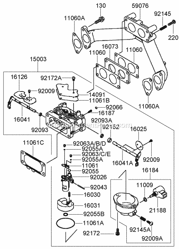 Toro 74271 (270002001-270999999) Z558 Z Master, With 52in Turbo Force Side Discharge Mower, 2007 Carburetor Assembly Kawasaki Fh770d-As05 Diagram