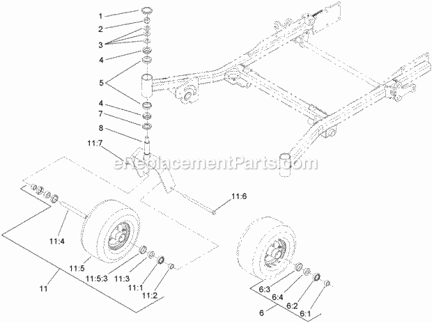 Toro 74271 (270002001-270999999) Z558 Z Master, With 52in Turbo Force Side Discharge Mower, 2007 Caster and Wheel Assembly Diagram