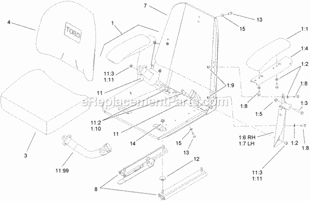 Toro 74271 (280000001-280999999) Z550 Z Master, With 52in Turbo Force Side Discharge Mower, 2008 Seat and Bracket Assembly No. 110-0446 Diagram