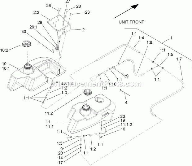 Toro 74272 (280000001-280999999) Z550 Z Master, With 60in Turbo Force Side Discharge Mower, 2008 Fuel Tank Assembly Diagram