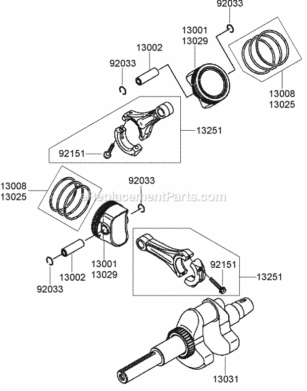 Toro 74272 (280000001-280999999) Z550 Z Master, With 60in Turbo Force Side Discharge Mower, 2008 Piston and Crankshaft Assembly Kawasaki Fh770d-As05 Diagram