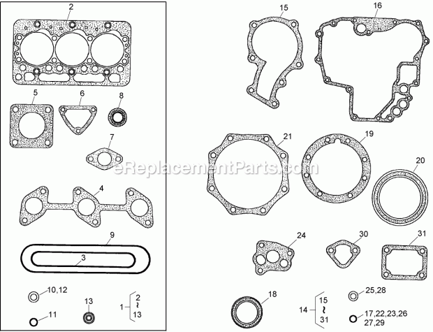 Toro 74274 (270000001-270999999) Z595-d Z Master, With 72in Turbo Force Side Discharge Mower, 2007 Gasket Kit Diagram