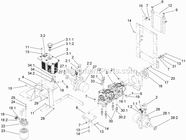 Toro 74274 (270000001-270999999) Z595-d Z Master, With 72in Turbo Force Side Discharge Mower, 2007 Hydraulic Tank, Pump and Motor Assembly Diagram