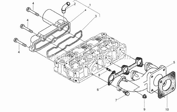 Toro 74274 (270000001-270999999) Z595-d Z Master, With 72in Turbo Force Side Discharge Mower, 2007 Inlet and Exhaust Manifold Assembly Diagram