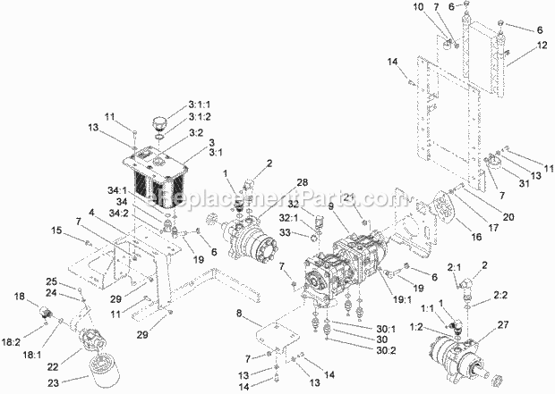 Toro 74274 (290000001-290999999) Z580-d Z Master, With 72in Turbo Force Side Discharge Mower, 2009 Hydraulic Tank, Pump and Motor Assembly Diagram