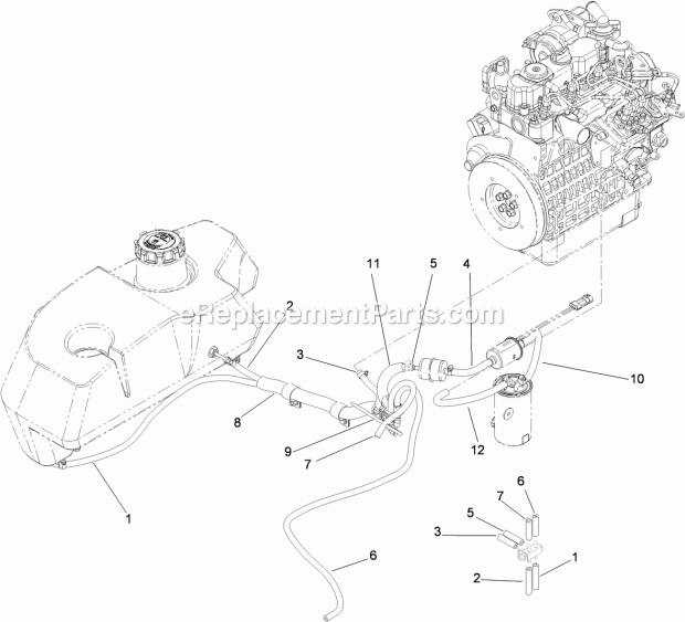 Toro 74274 (311000001-311999999) Z580-d Z Master, With 72in Turbo Force Side Discharge Mower, 2011 Fuel Line Assembly Diagram