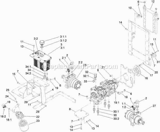 Toro 74274 (311000001-311999999) Z580-d Z Master, With 72in Turbo Force Side Discharge Mower, 2011 Hydraulic Tank, Motor and Pump Assembly Diagram
