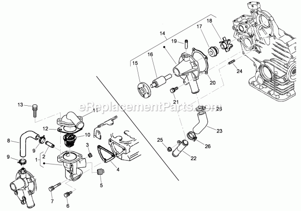 Toro 74274 (312000001-312999999) Z Master Professional 7000 Series Riding Mower, With 72in Turbo Force Side Discharge Mower, 201 Water Flange and Thermostat Assembly Diagram