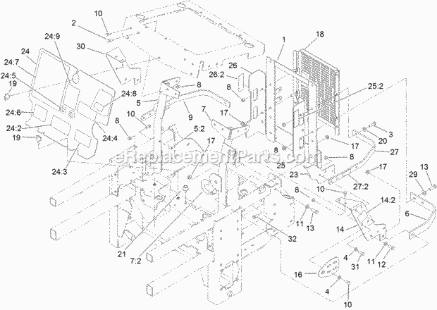 Toro 74274 (314000001-314999999) Z Master Professional 7000 Series Riding Mower, With 72in Turbo Force Side Discharge Mower, 201 Engine Housing Assembly Diagram