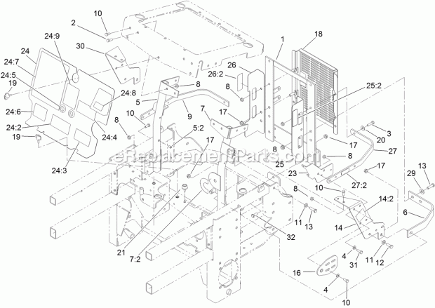 Toro 74274 (315000001-315999999) Z Master Professional 7000 Series Riding Mower, With 72in Turbo Force Side Discharge Mower, 201 Engine Housing Assembly Diagram