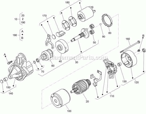 Toro 74274 (315000001-315999999) Z Master Professional 7000 Series Riding Mower, With 72in Turbo Force Side Discharge Mower, 201 Starter Component Assembly Diagram