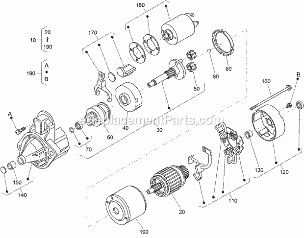 Toro 74274 (316000001-316999999) Z Master Professional 7000 Series Riding Mower, With 72in Turbo Force Side Discharge Mower, 201 Starter Component Assembly Diagram