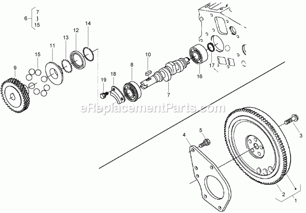 Toro 74279TE (270000001-270999999) Z593-d Z Master, With 52 Rear Discharge Mower, 2007 Flywheel, Fuel Camshaft and Governor Shaft Assembly Diagram