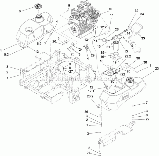 Toro 74279TE (310000001-310999999) Z580-d Z Master, With 52 Rear Discharge Mower, 2010 Fuel System and Throttle Control Assembly Diagram