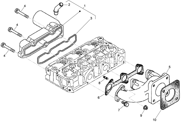 Toro 74279TE (311000001-311999999)(2011) Z580-D Z Master, With 52 Rear Discharge Mower Inlet And Exhaust Manifold Assembly Diagram